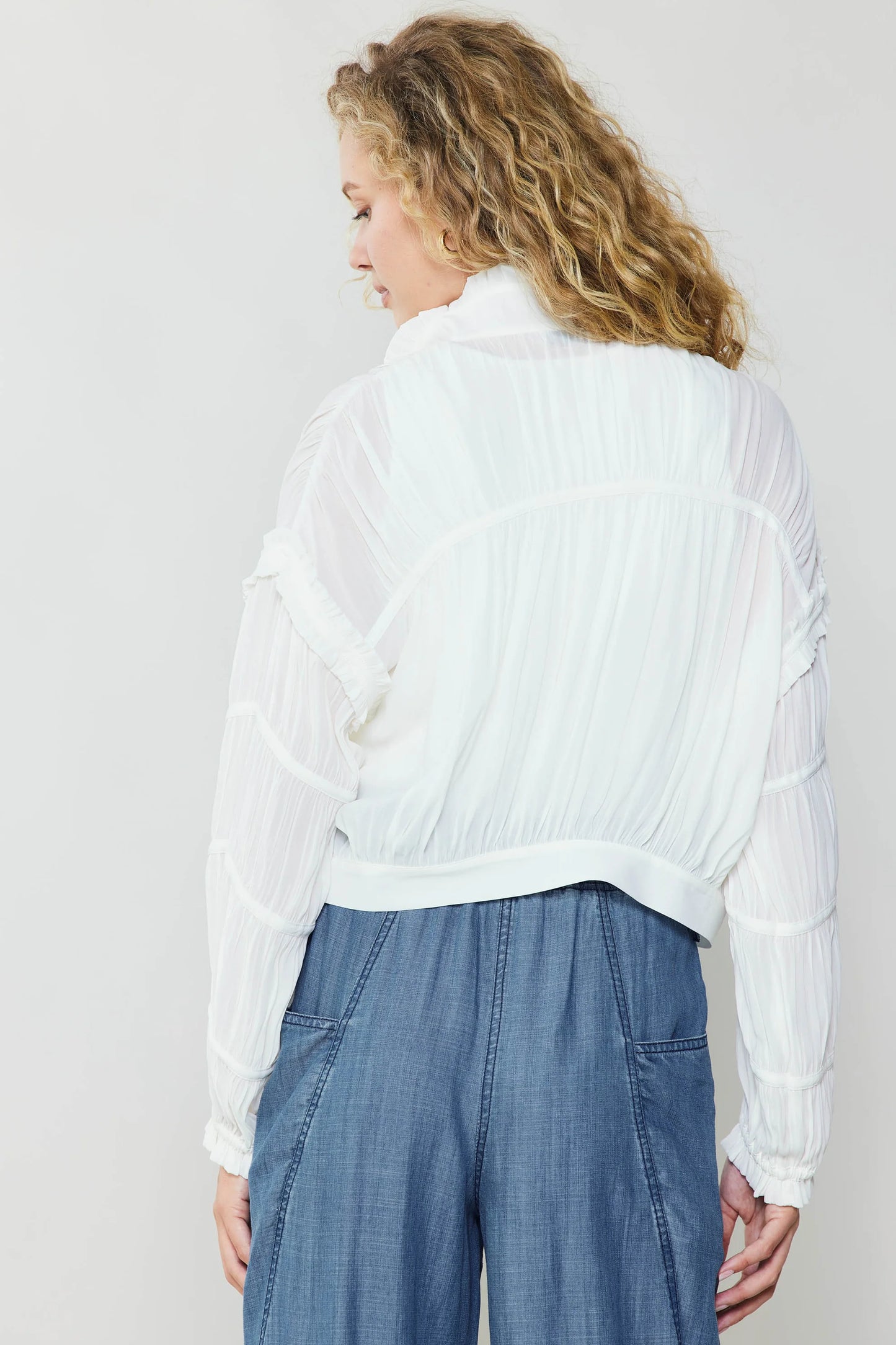 Shirring Detail Jacket in White