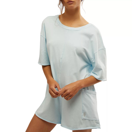 Hot Shot Tee Romper in Boardwalk Blue