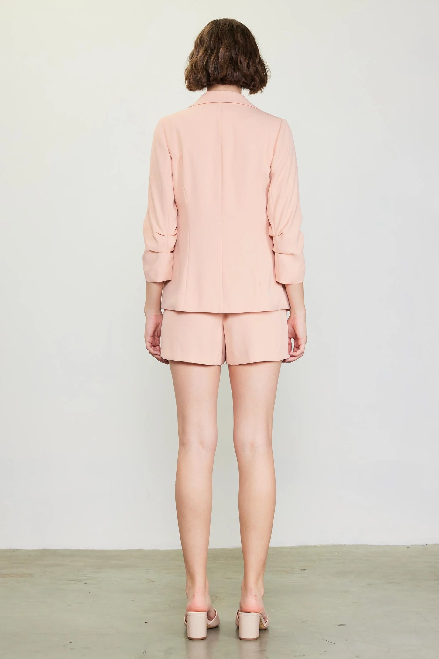 Shirred Sleeve Blazer in Rose Cloud