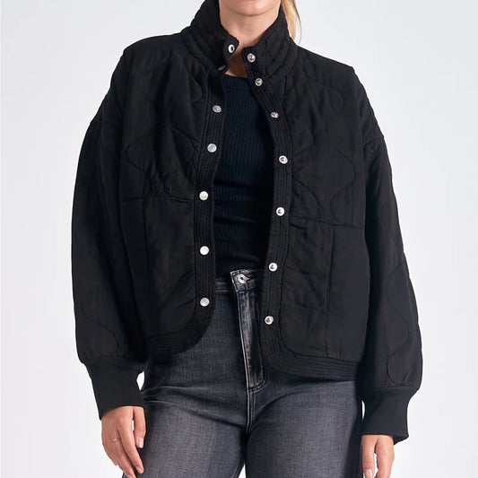 Quilted Bomber Jacket in Black