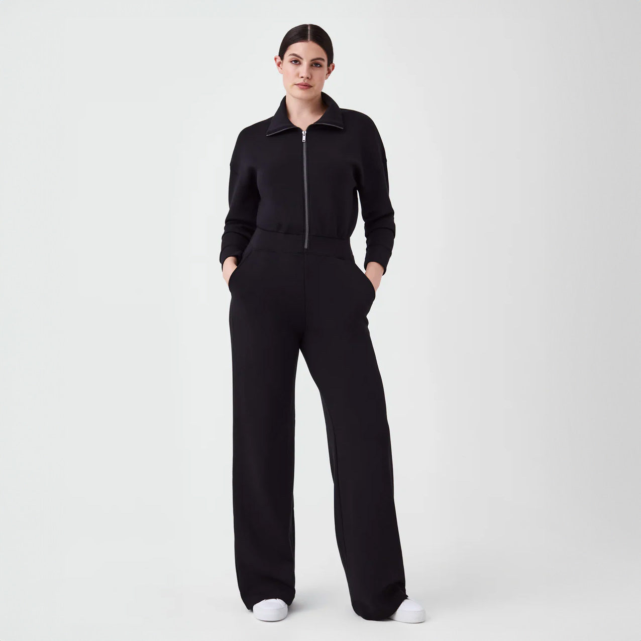 Aire Long Sleeve Wide Leg Jumpsuit in Black