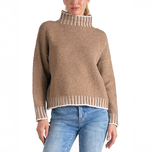 Sweater W/ Stitching Detail in Tan