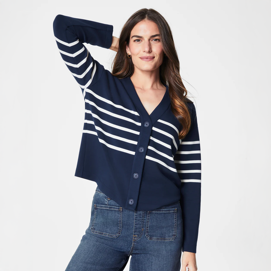 Airessentials Stripe Cardigan In Midnight Navy