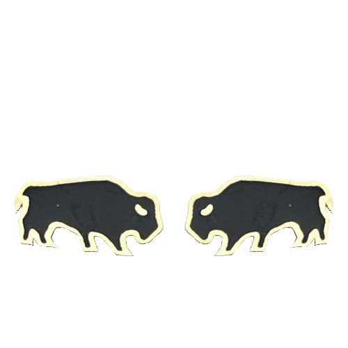 Enamel Buffalo Stud Earring in Gold Black