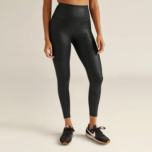 High Waisted Midi Legging in Black Foil