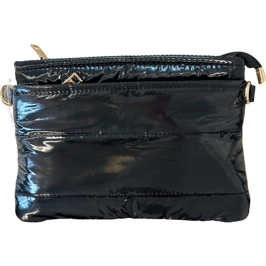 East West Puff Sling Bag in Gloss Black