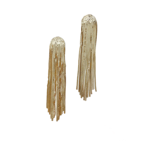 Box Chain Fringe Drop Earring in Gold