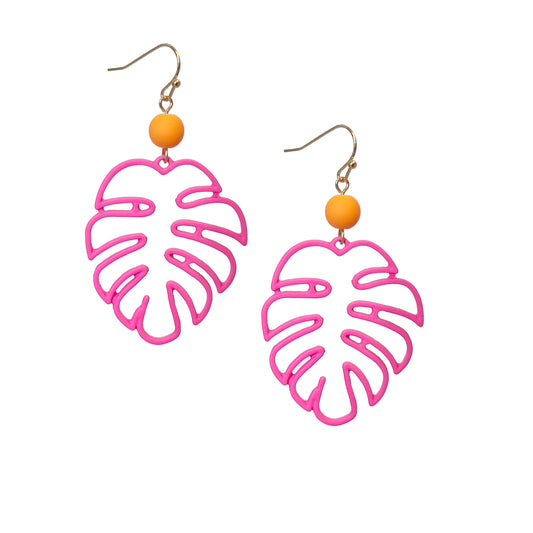 Pink Monstera Leaf Earring