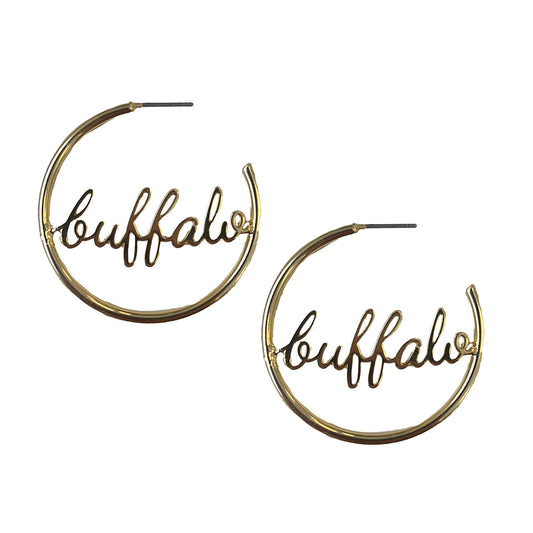 Buffalo Script Hoop Earrings in Gold