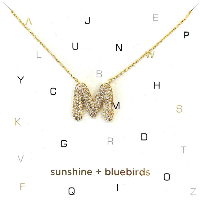 Crystal Puf Initial Necklace M