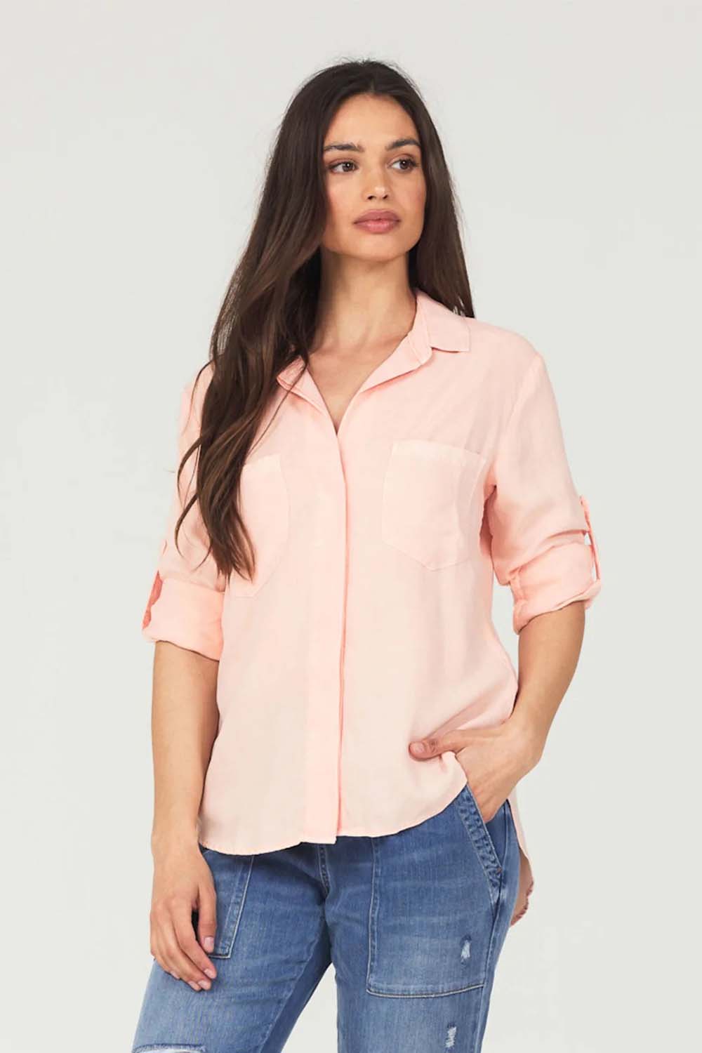 Split Back Button-Down in Sun Bleach Wash