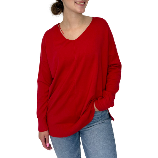 V-Neck Sweater in Lipstick