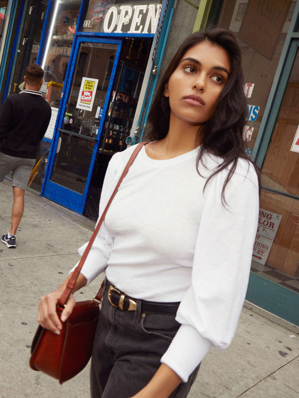 Loren Smocked Peasant Tee in White