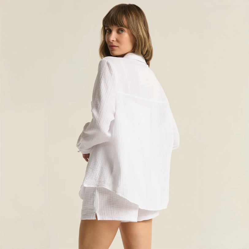 Kaili Button Up Gauze Top in White