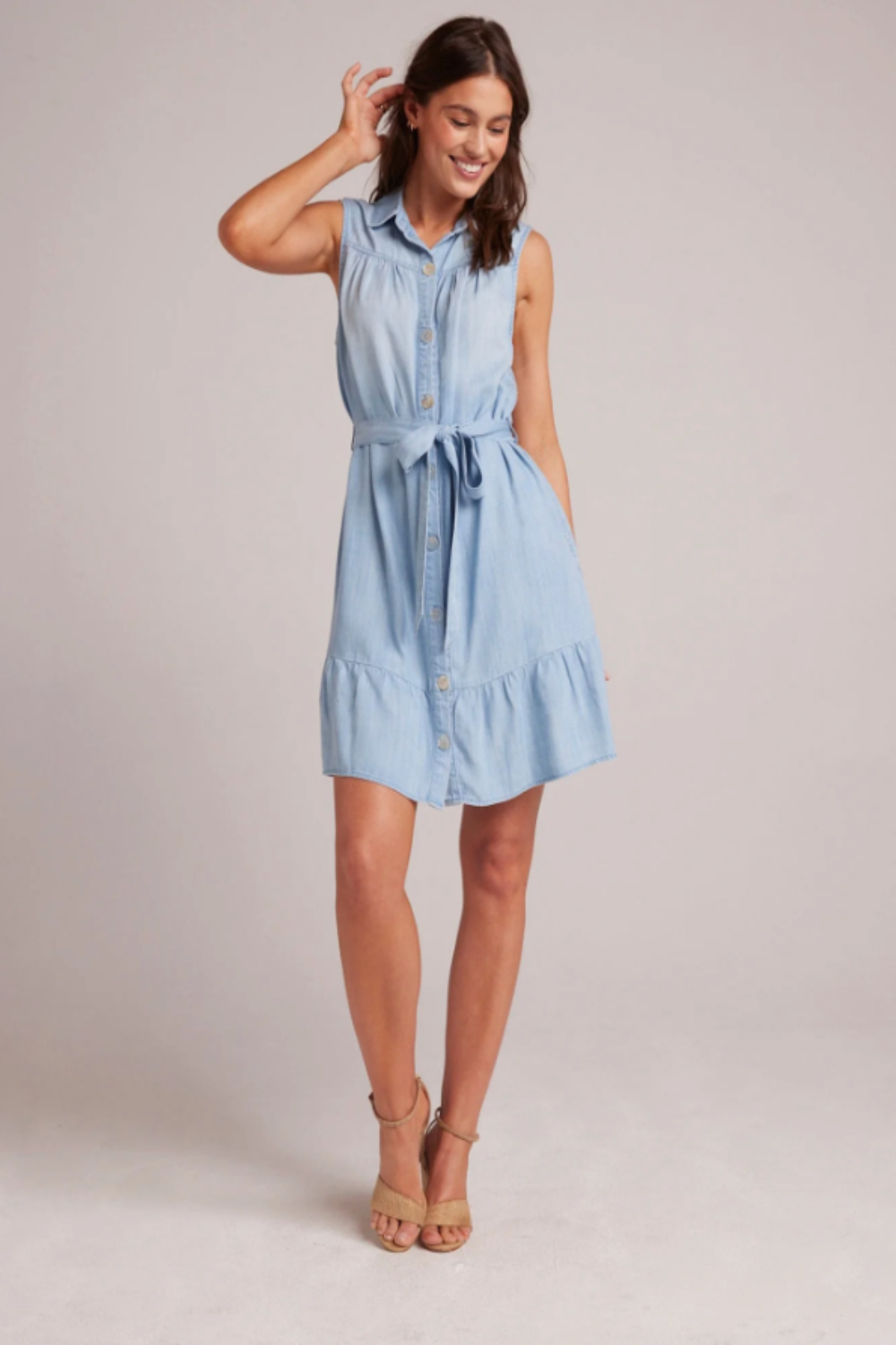 Gathered Ruffle Shirt Dress in Caribbean Wash