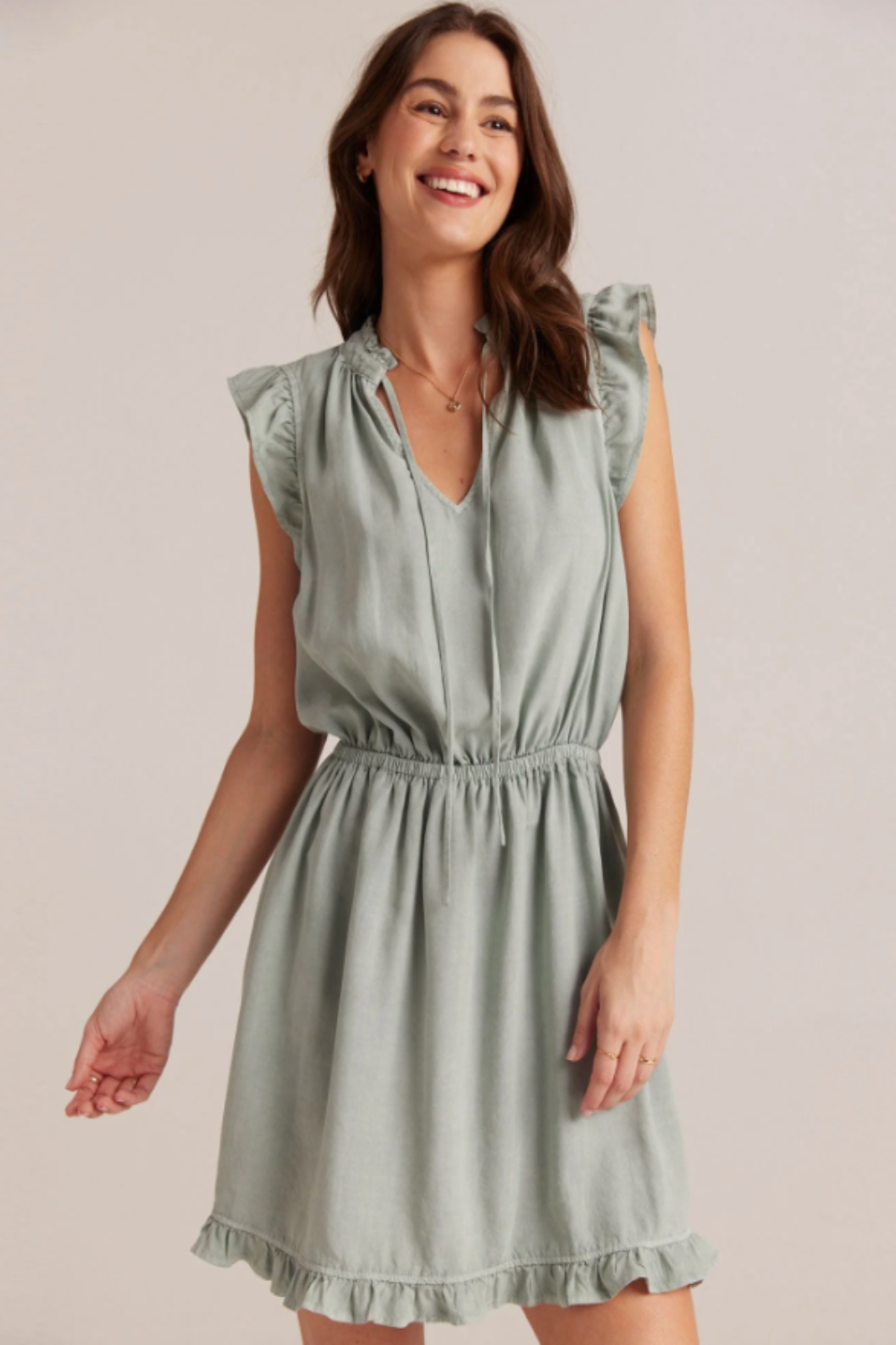 Ruffle Sleeve Mini Dress in Oasis Green