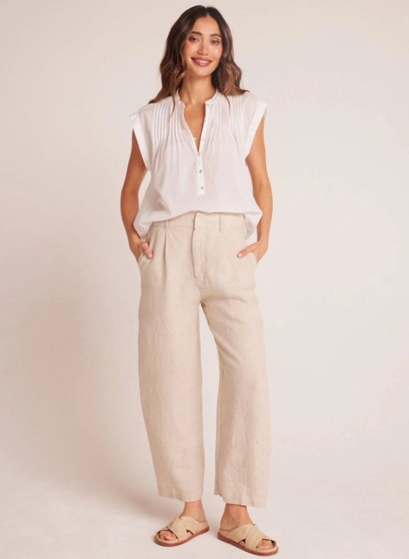 Relaxed Pleat Front Trouser in Linen Sand