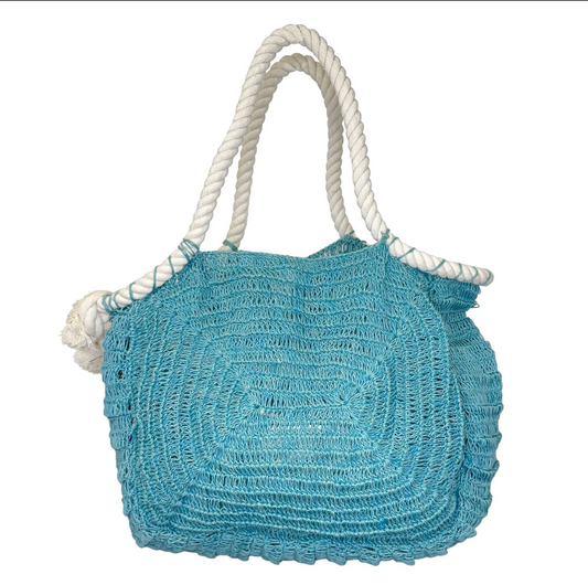 Amalfi Jute Bag Rope Handle in Aqua/White