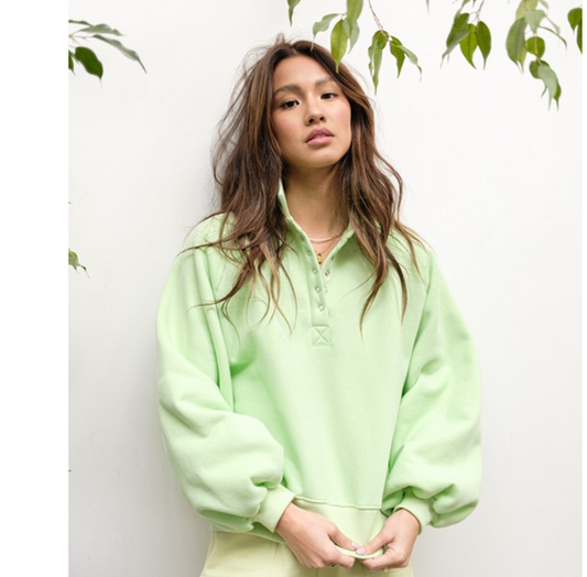 Piper Snap Collared Sweatshirt in Apple Green