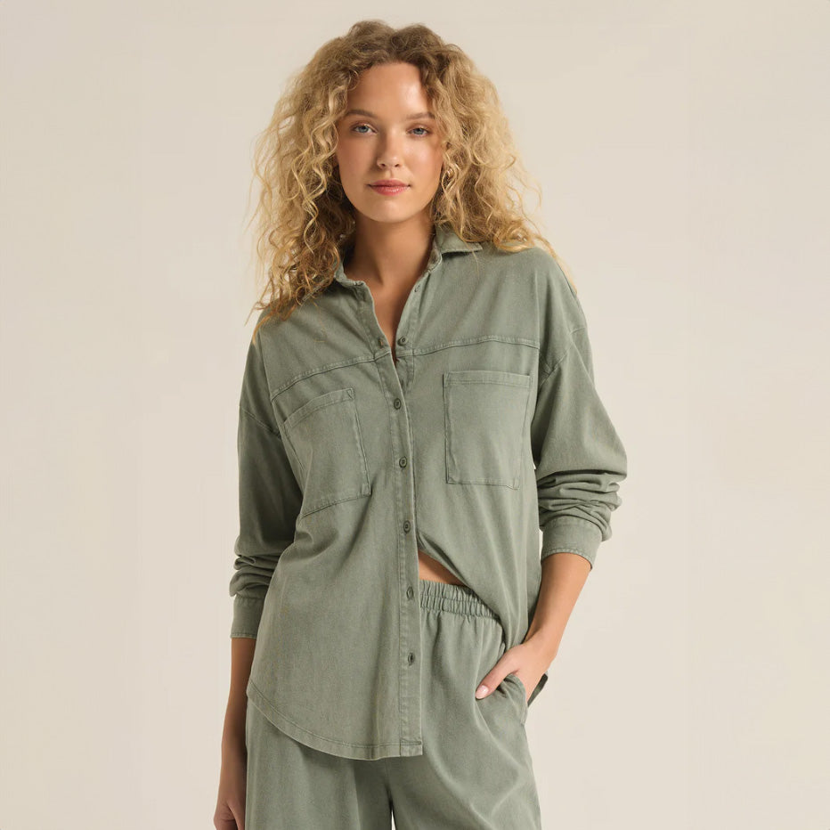 Niccola Button Up Top in Palm Green