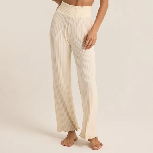 Dawn Smocked Rib Pant in Bone