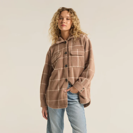 Plaid Tucker Shirt Jacket in Heather Taupe