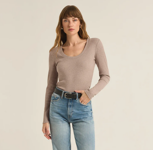 Sirena Rib Ls Tee in Heather Taupe