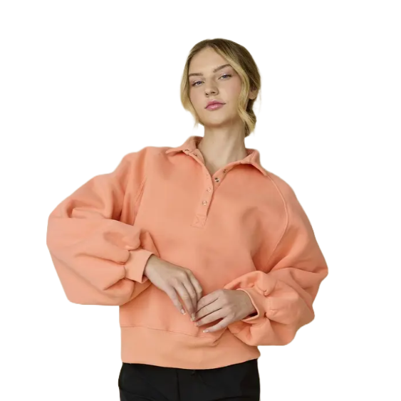 Piper Snap Collared Sweatshirt in Coral