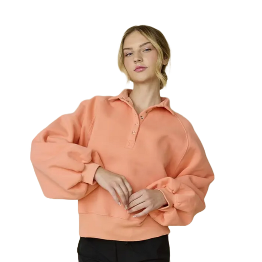 Piper Snap Collared Sweatshirt in Coral