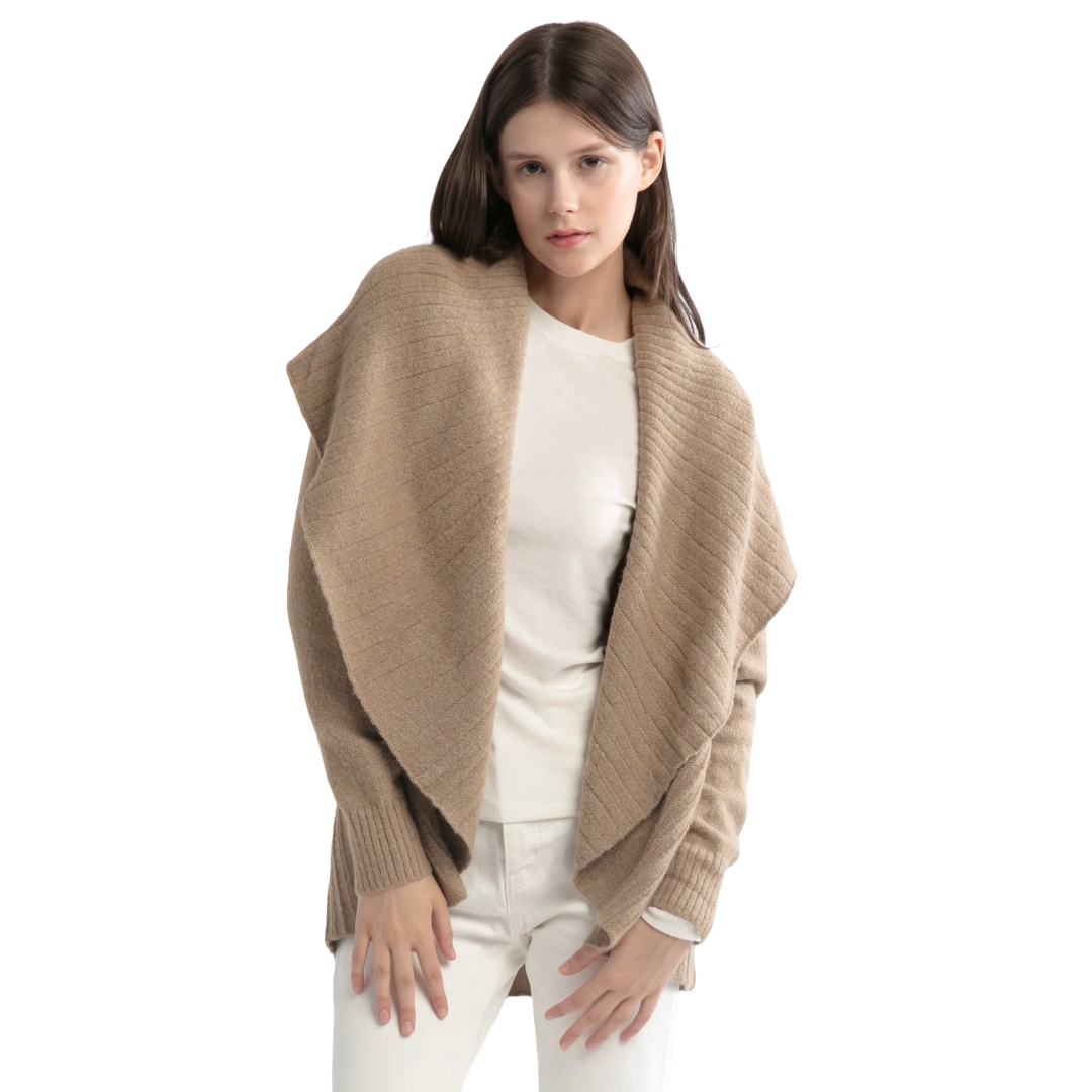 Heather Pleats Shawl Cardigan in Gold