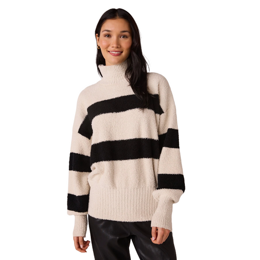 Banded Turtleneck Sweater in bone and black