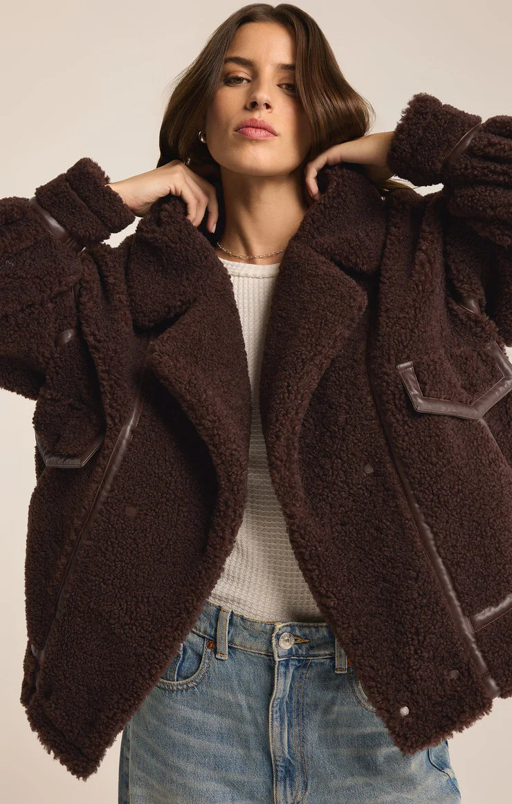 Ari Sherpa Coat in Dark Chocolate