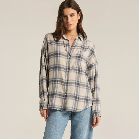 River Plaid Button Up in Thunder Cloud