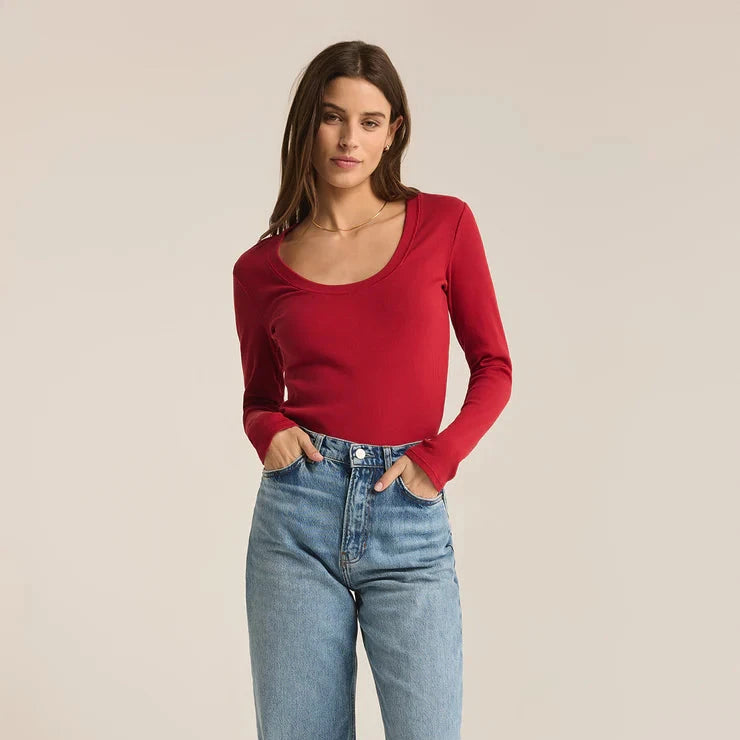 Sirena Rib Long Sleeve Tee in Haute Red