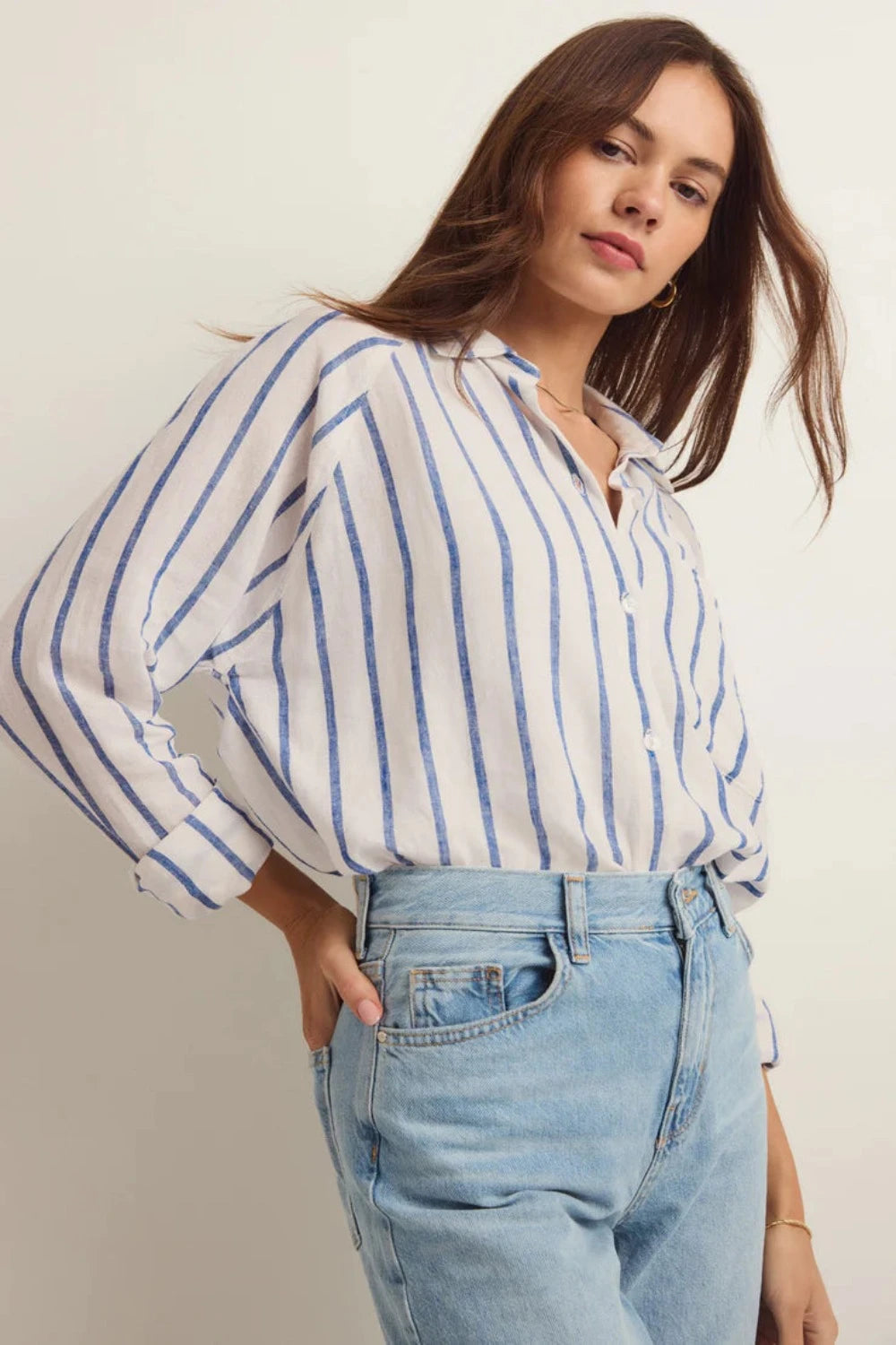 Perfect Linen Stripe Top in Palace Blue – Research and Design