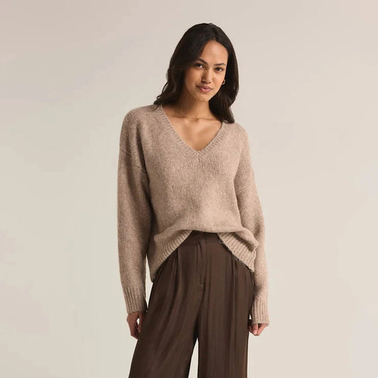 All I Want V-neck Sweater in Heather Taupe