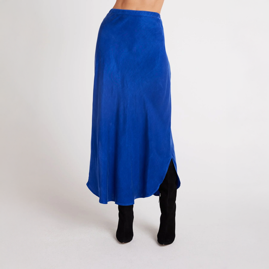 Asymmetric Side Slit Skirt in Rich Cobalt