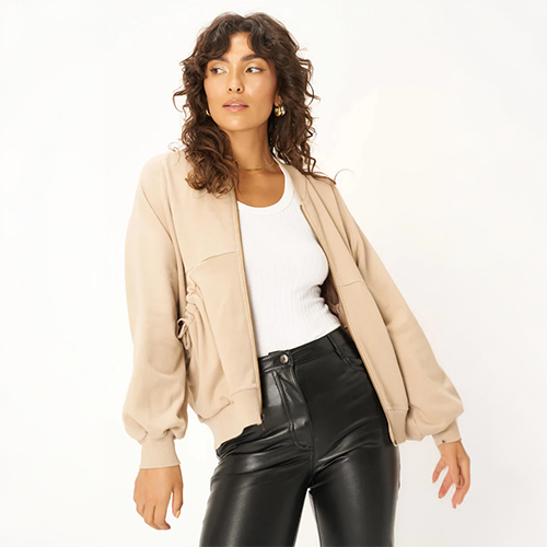 Te Amo Zip Up Seamed Jacket in Oyster Beige