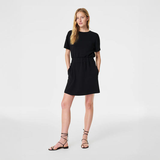 Aire Cinched Tee Dress in Very Black