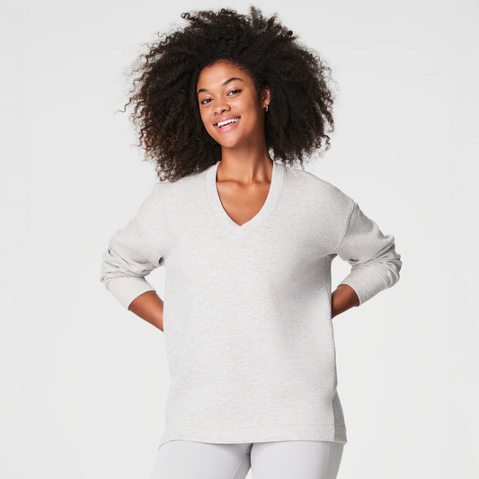 Air Essentials Brushed V Neck Tunic in Heather Grey