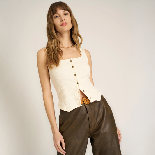 Kahara Button Front Vest in Mother of Pearl