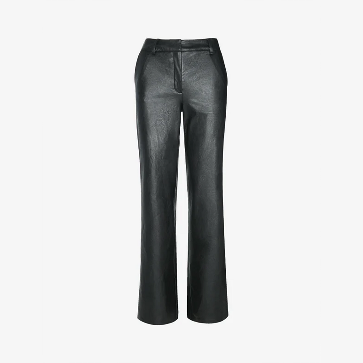 Faux Leather Wide Leg Trouser in Black