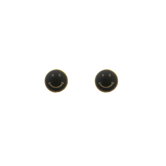 Enamel Smiley Face Stud in Black