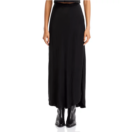 Side Slit Bias Maxi Skirt in Black